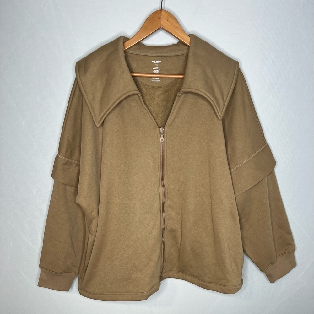 NWT Girlfriend Collective Light Brown Macie Two-Way Zip Layered Jacket Size XXXL - Picture 6 of 12